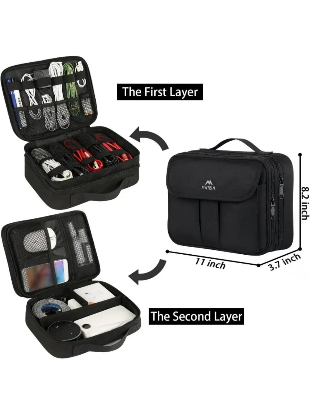 Waterproof Travel Electronics Organizer | Portable Double Layer Cable Storage